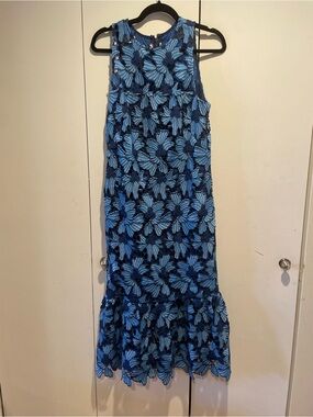 Shoshanna Blue/navy Floral Crochet sleeveless Midi Dress - excellent condition